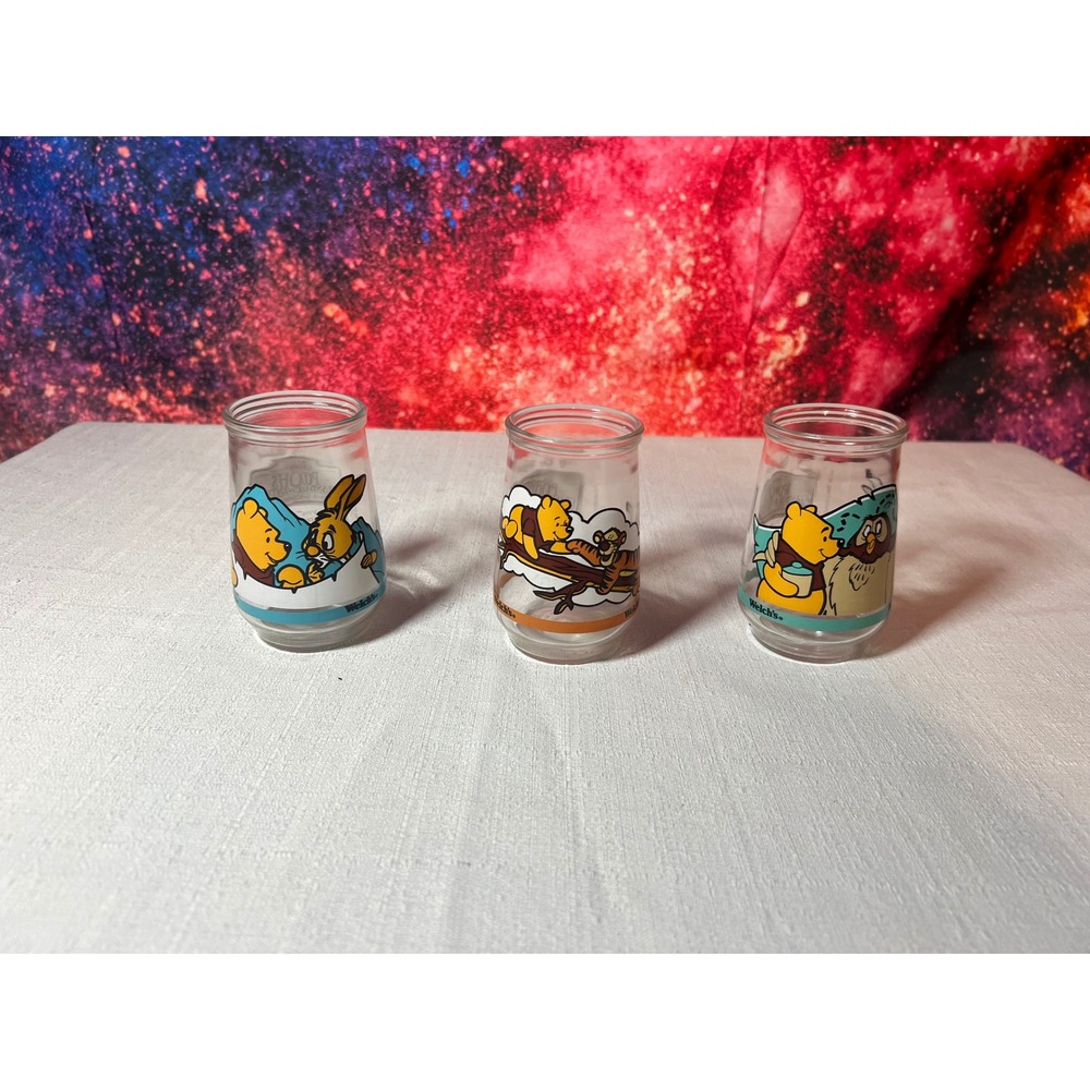 Vintage Welch's Disney Winnie the Pooh Grand Adventure Jelly Jar Glass Set of 3